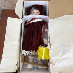 Royalton Collection Doll with Burgundy Dress with White Lace and Gold Pr…